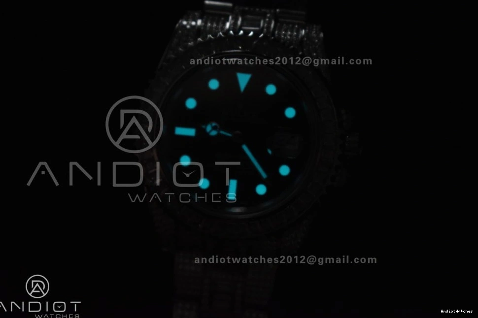 Diamonds on Bracelet VR Submariner Green SS Edition Full 1150 Dial on Minimalist Best AMGF 40mm 0426